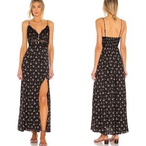 Free People Black Floral Out And About Maxi Slip Dress Women's Size XS